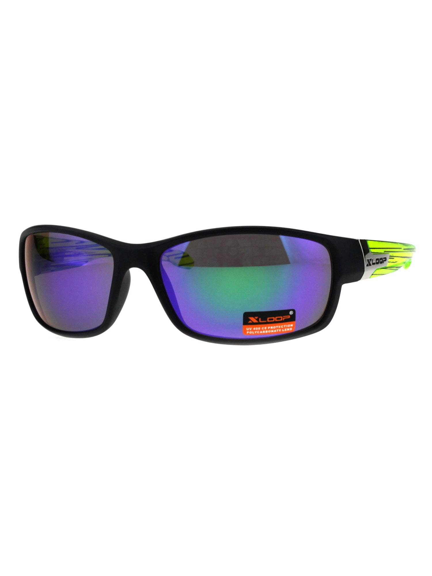 Xloop Mens Mirror Lens 90s Rectangular Warp Plastic Sport Sunglasses Green Black Blue 