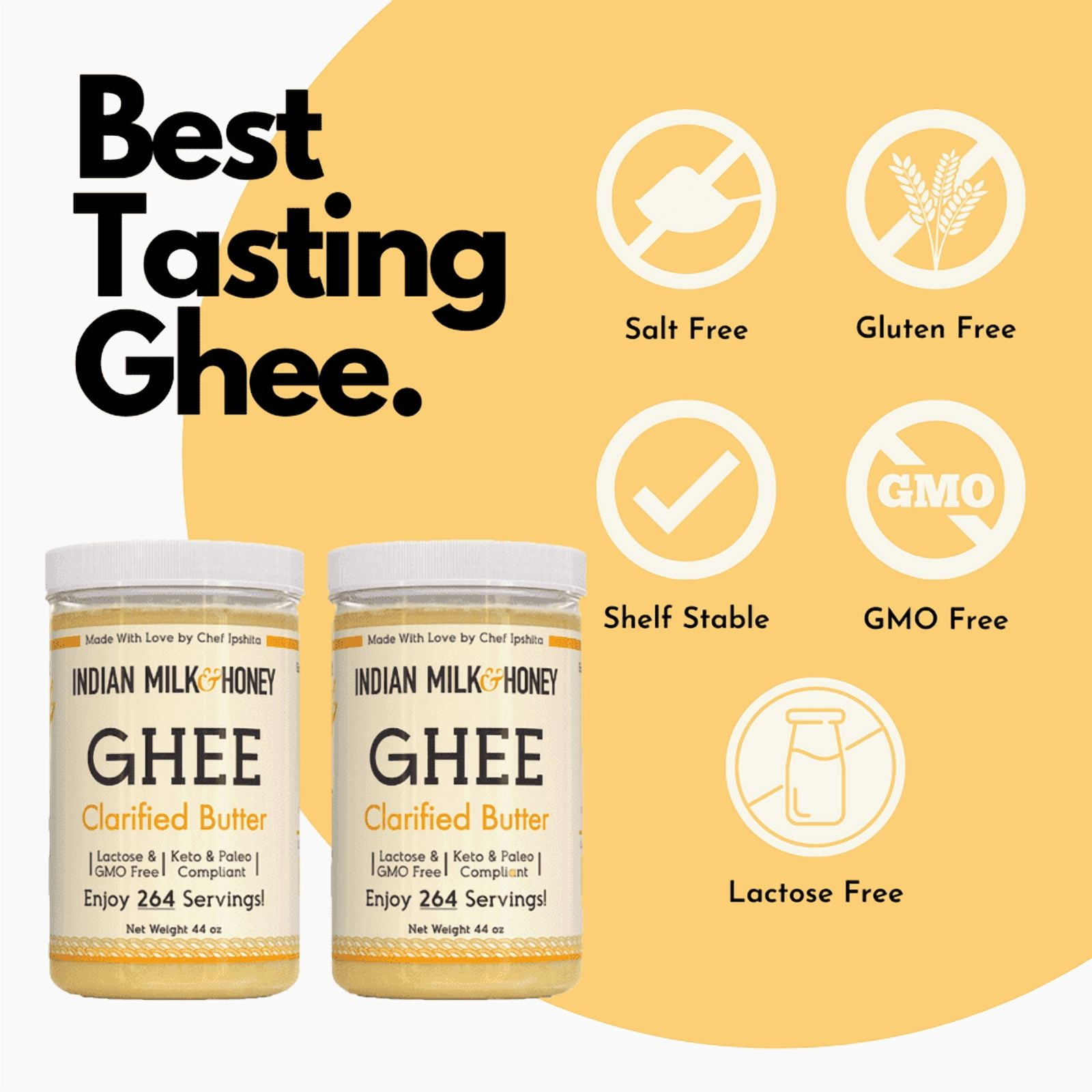 Classic Ghee Butter, Grass-Fed by Indian Milk & Honey, 44 oz x 2 (Twin Pack) with 264 Servings Each| Handmade & Locally Sourced Ghee Clarified Butter | Lactose, Gluten & Casein Free | 44 Oz Twin