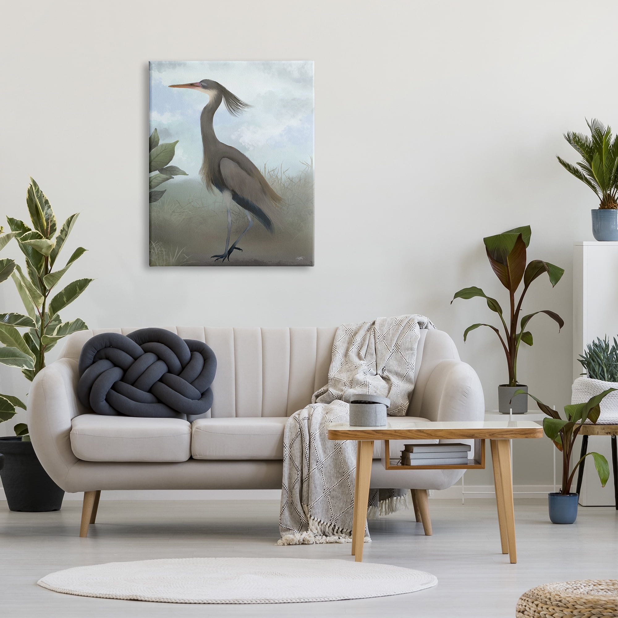 Stupell Industries Grey Heron Painting Animals & Insects Painting Gallery Wrapped Canvas Art Print Wall Art, 30 x 40