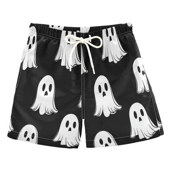 Black Background Ghost Boys' Swim Trunks Beach Pool Shorts Quick Dry Soft Fabric Classic Fit