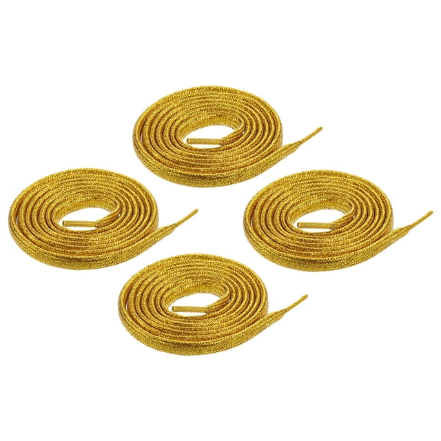 2 pares de cordones planos brillantes, 51" cordones metálicos brillantes para zapatillas, botas, patines, zapatos de correr, dorado