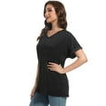 thumbnail image 4 of Women's V Neck T-shirt with Rolled Sleeves, Summer Loose Fit Tops with Side Split, 4 of 5