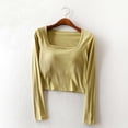 thumbnail image 2 of ZyeKqe Going out Tops for Women Built in Bra Long Sleeve Shirts Square Neck Crop Top Casual Comfy Loungewear, 2 of 5