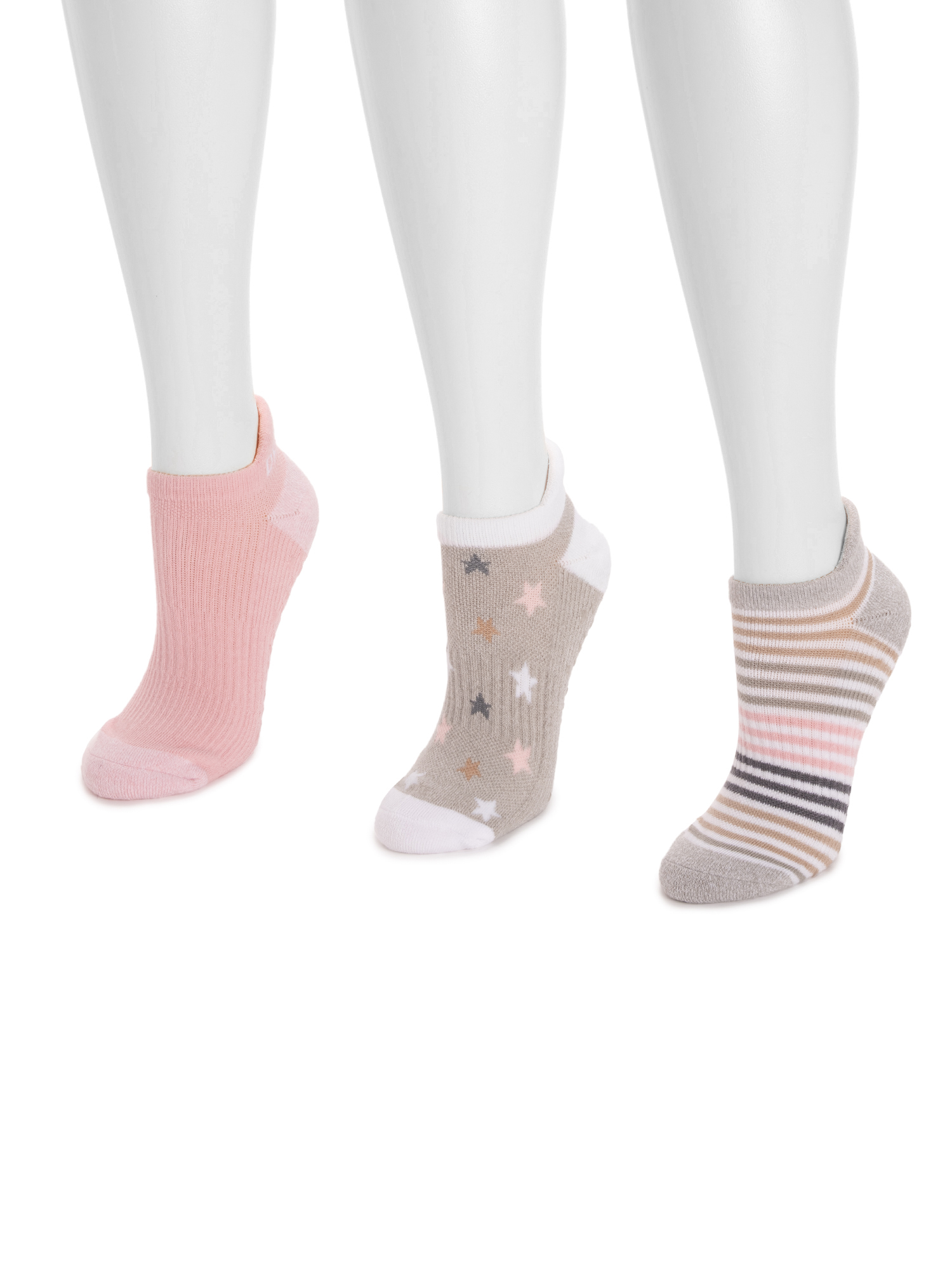 MUK LUKS Women's Pilates Cotton Ankle Socks, 3-Pack, Shoe Sizes 6-10