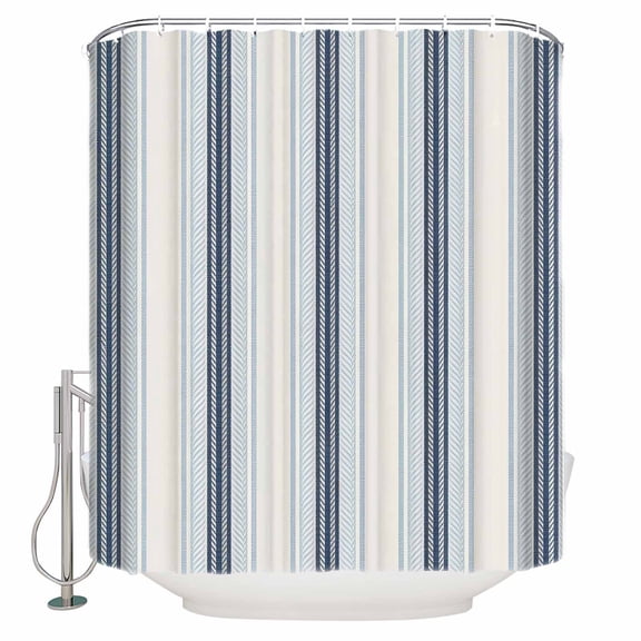 Blue Beige Bathroom Shower Curtains with 12 Hooks Polyester Waterproof Shower Curtain for Stalls and Bathtubs Modern Abstract Gradient Vertical Stripes Decorative Bathroom Privacy Curtain 66x72 Inch