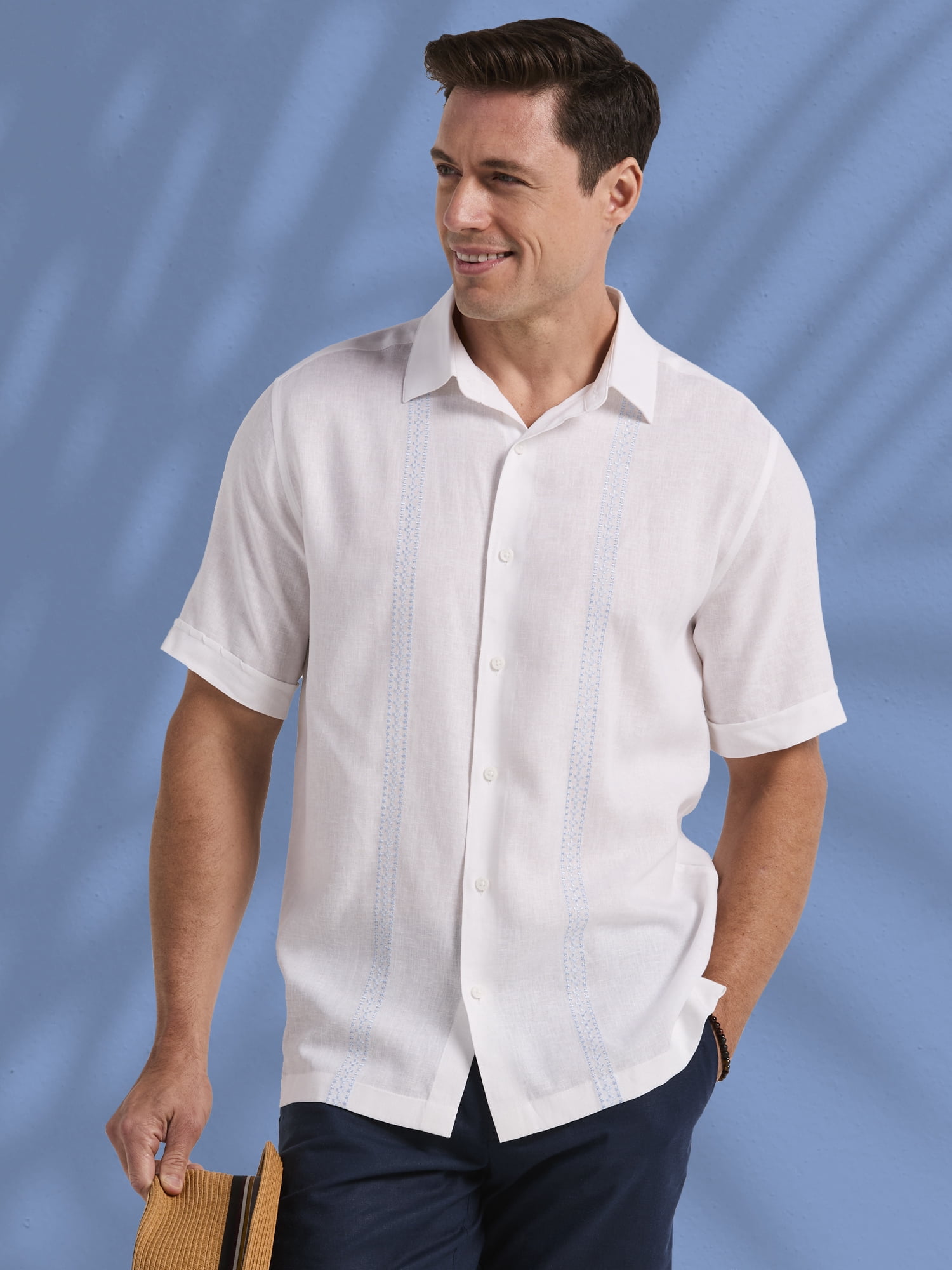 Havanera Men's and Big Men's Embroidered Panels Short Sleeve Button-Down Shirt, Sizes S-5XL