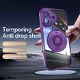 thumbnail image 6 of Compatible with iPhone 16 Plus Case, [Military Grade Drop Tested][Camera Lens Protection][Built in Kickstand] Translucent Tempered Glass Slim Back Soft Edge Magnetic Cover,Darkpurple, 6 of 8