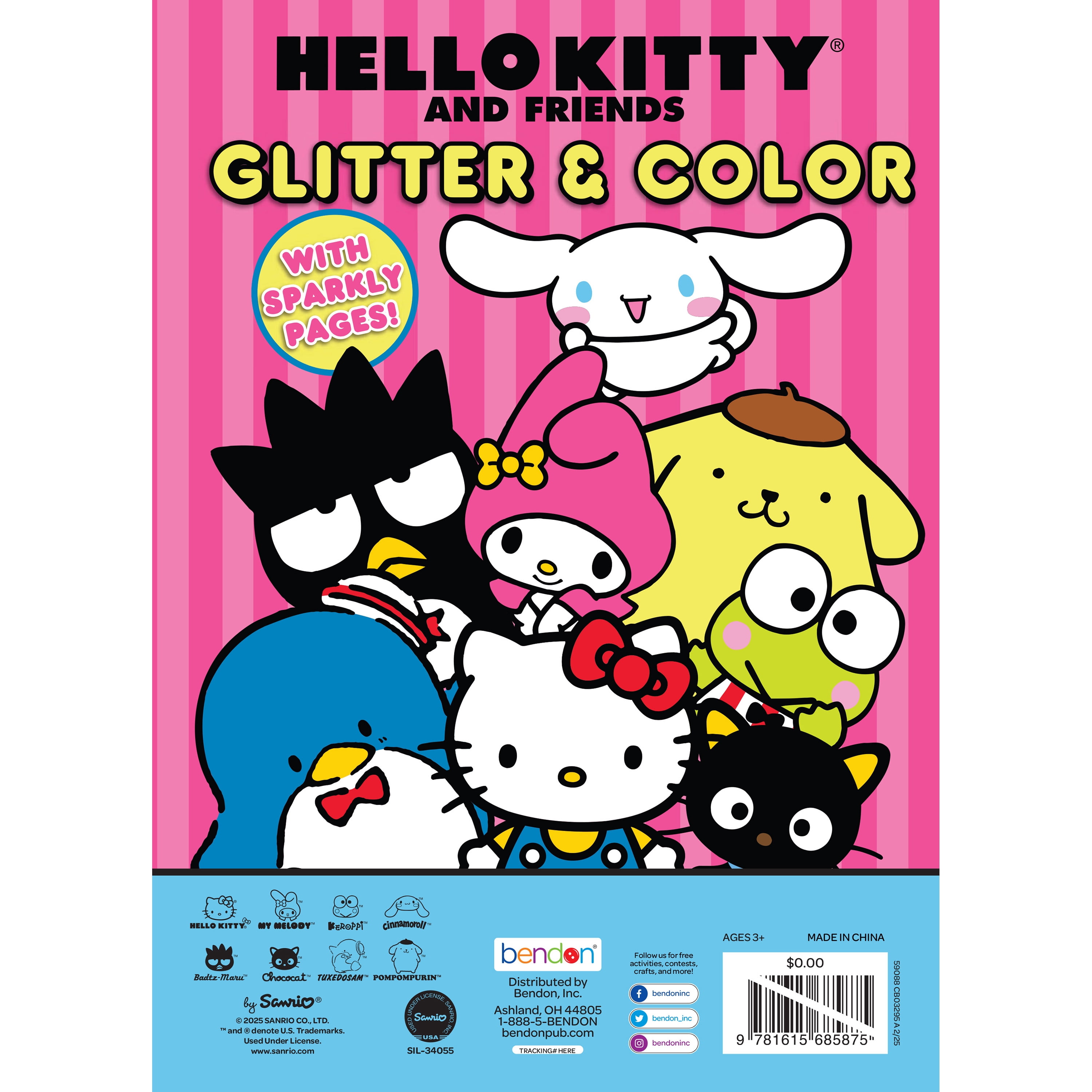 Hello Kitty Glitter Coloring Book for Kids – 32 Pages with Sparkly Glitter Accents – Fun Activity Book by Bendon, Paperback