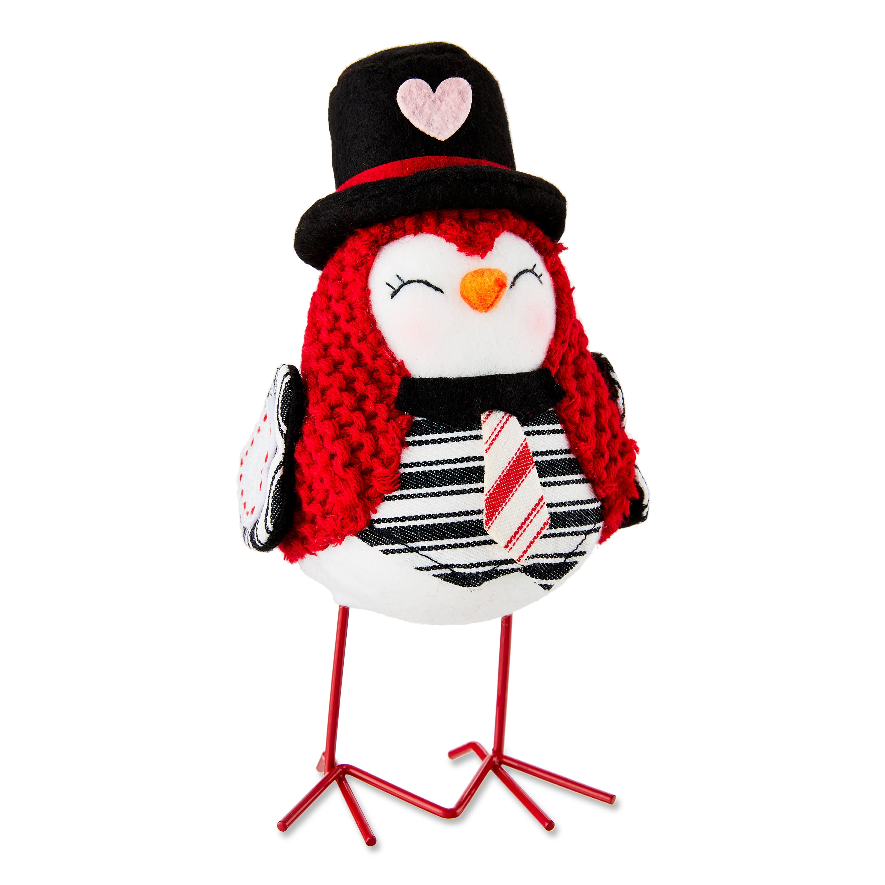 WAY TO CELEBRATE! Way To Celebrate Valentine's Day Fabric Bird with Black Hat Tabletop Decoration, 7"