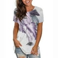thumbnail image 3 of USSUMA Feather Print T-Shirts for Women Trendy Short Sleeve Flowy Tie Dye Basic Dressy Blouse Casual Tops Summer Crewneck Women's Tunics Plus Size Shirt 2022, 3 of 4