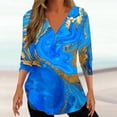 thumbnail image 2 of Penkiiy Womens Printed Tunic Tops 3/4 Sleeve Zip up Tops Dressy Casual Blouses V Neck Work Shirts to Wear with Leggings 2XL Multicolor, 2 of 5