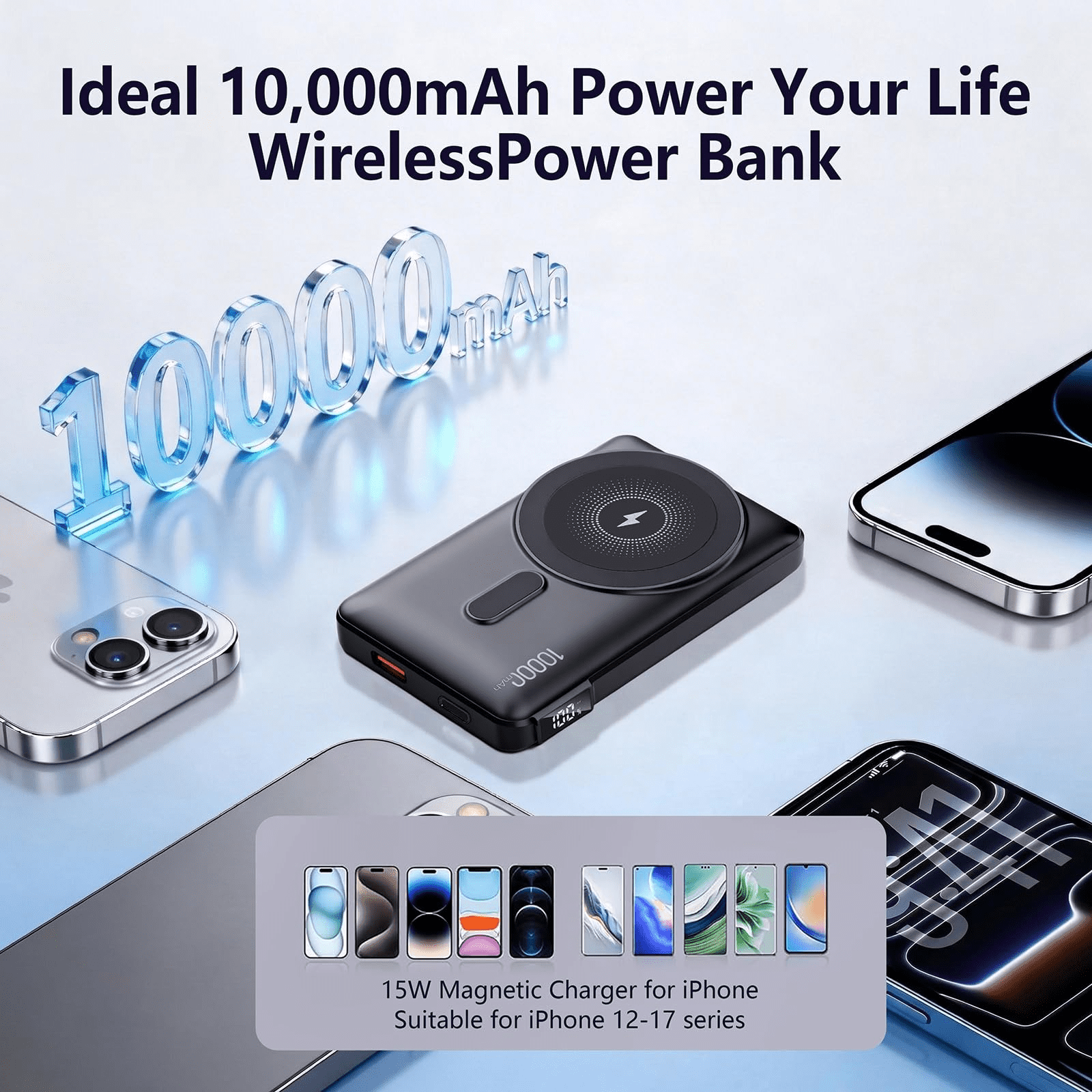 for Magsafe Portable Charger, 10000mAh Wireless Magnetic Power Bank with Built-in Stand, 22.5W PD Fast Charging for MagSafe Battery Pack Compatible with iPhone 17/16/15/14/13/12 Series