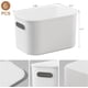 thumbnail image 5 of Paquete de 6 contenedores de almacenamiento blancos con tapas, contenedores de almacenamiento apilables para organizar, cajas de almacenamiento con asa para estantes, contenedores de almacenamiento, 5 of 8