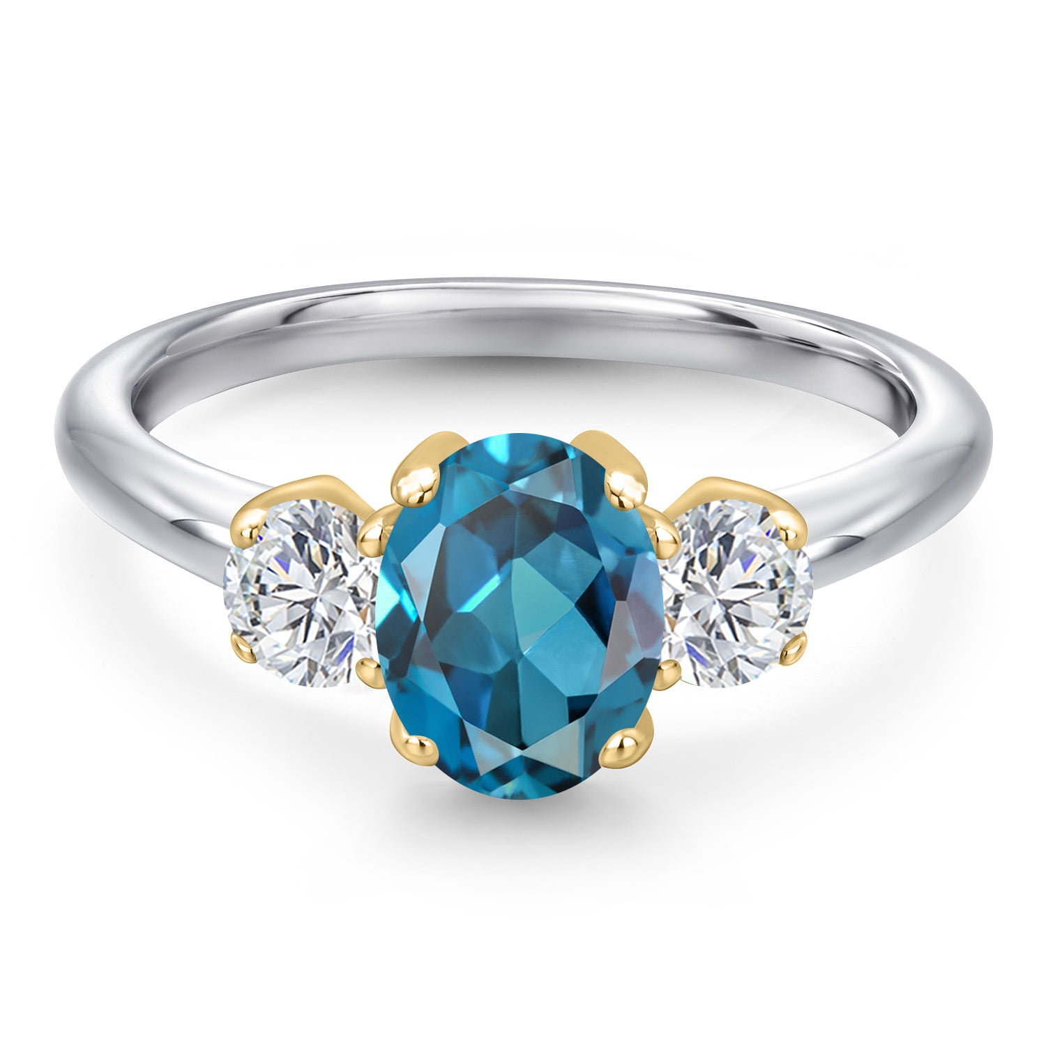 Gem Stone King 10K Two Tone Gold London Blue Topaz and Lab Grown Diamond Engagement Ring for Women | 2.04 Cttw | Oval 8X6MM | Gemstone November Birthstone | Size 9