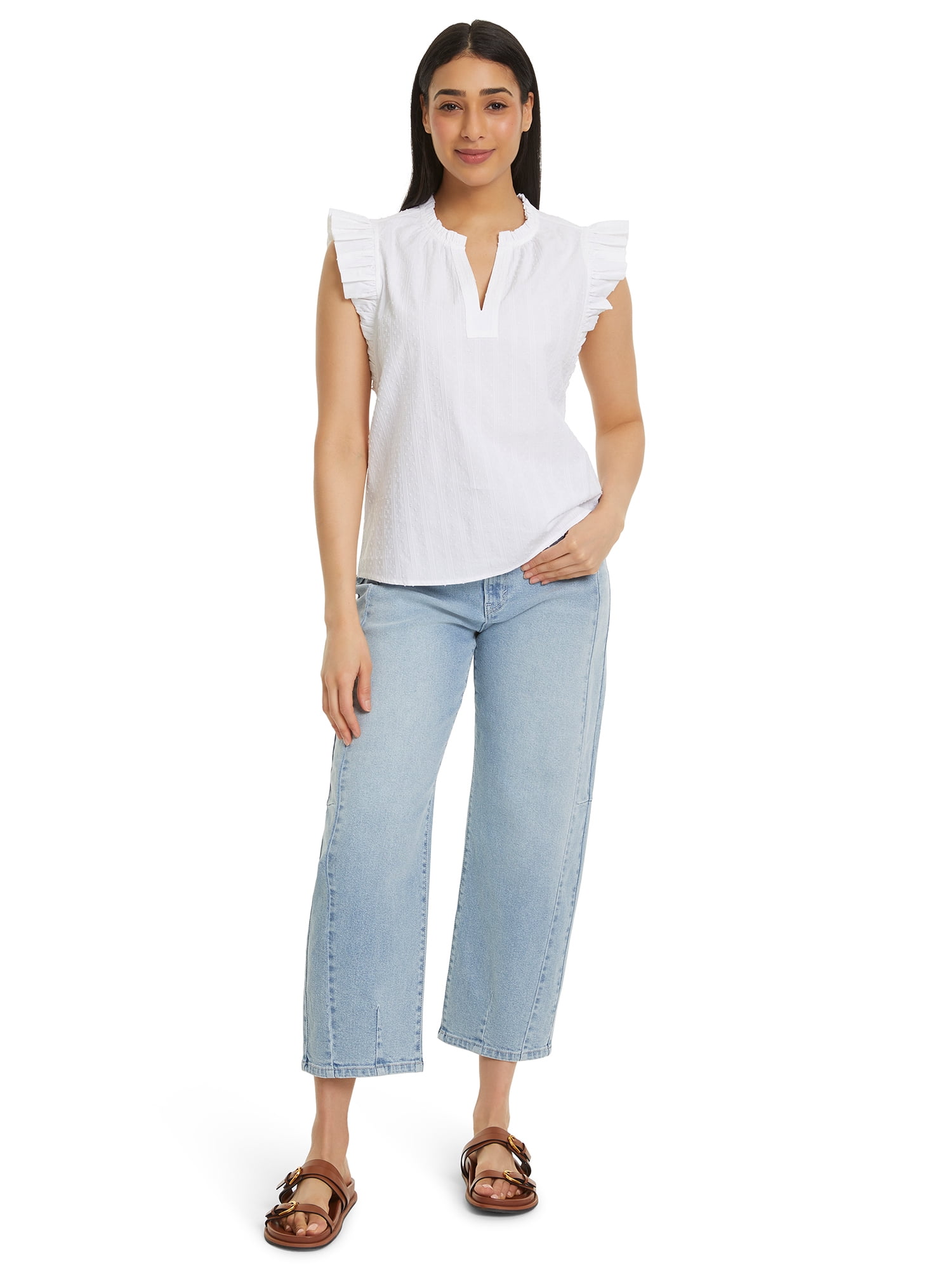 Gloria Vanderbilt Swan Series Women's Ruffle Sleeve Top, Sizes XS-XXL