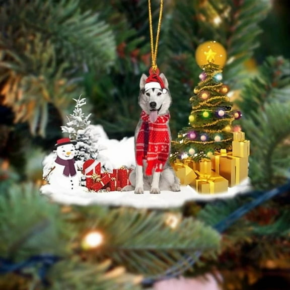 Acrylic 2D FLAT Holiday Tree Decoration Husky Christmas Ornament LK1124
