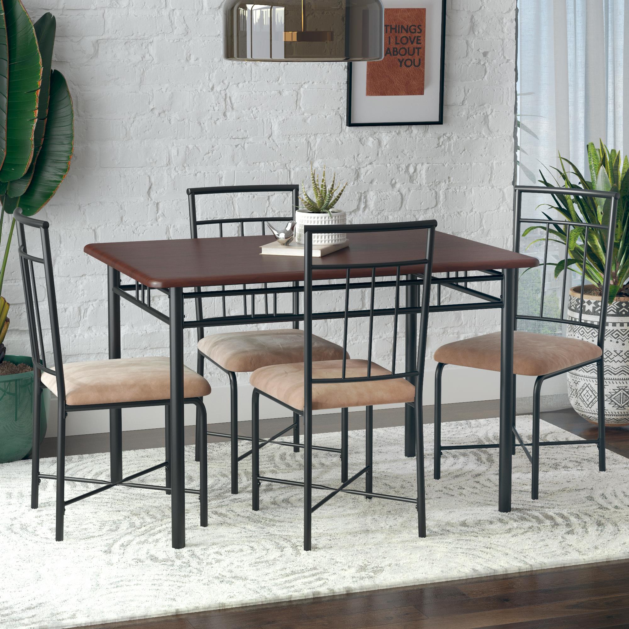 Mainstays Louise Traditional 5-Piece Wood & Metal Dining Set, Deep Walnut - image 2 of 22