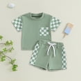 thumbnail image 2 of NOLDARES Toddler Baby Boy Summer Outfits Short Sleeve Embroidered T Shirt Tees + Striped/Plaid Shorts Infant Clothes Set Blazer,18-24 M, 2 of 6