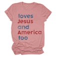 thumbnail image 2 of Xmyrz 4Th Of July Shirt For Women Loves Jesus & America Too Tshirts Round Neck Short Sleeve Christian Shirts Patriotic Tees Rose Gold L, 2 of 3
