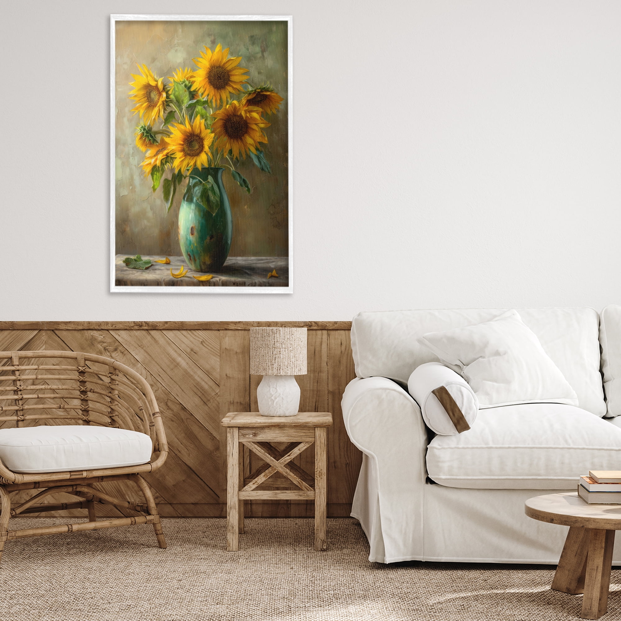 Stupell Industries Moody Sunflower Vase White Framed Giclee Art, design by Creative Studio