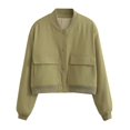 thumbnail image 4 of Gubotare Jacket Women Winter Womens Cropped Bomber Jacket Button Down Varsity Jackets Shackets With Pockets (Green,S), 4 of 5