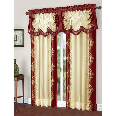 Danbury Complete Faux Silk & Embroidered Window Curtain & Valance ...