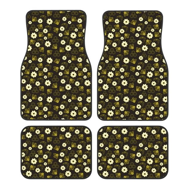 Balery Honey Bees With Flowers Juego de 4 Alfombrillas para Auto, Revestimientos de Caucho Resistente, Diseño Antideslizante