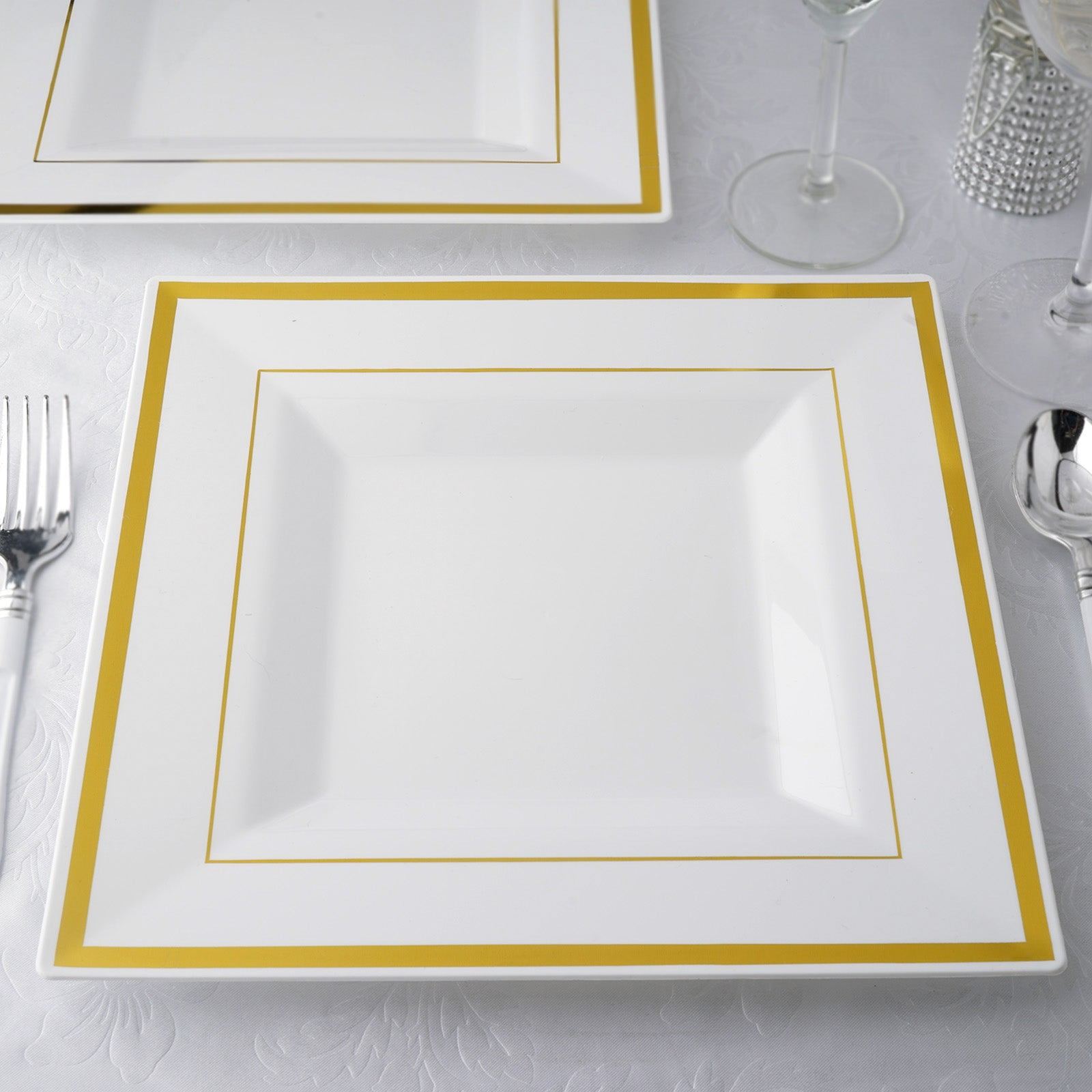 Efavormart 20 Pack White Disposable Plates Square Plastic Plates Salad