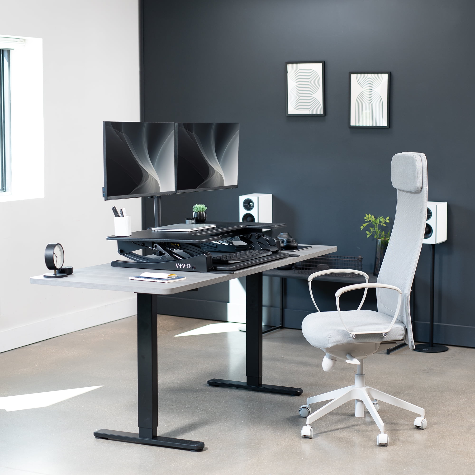 VIVO Black 36" Standing Desk Riser with Dual Monitor Stand for up to 30" Screens