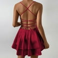 thumbnail image 4 of Fznquz Robes Décontractées à Bretelles Spaghetti pour Femmes Été Rouge Dos Nu Robe Mini en Satin Ourlet à Volants Bal Portefeuille Profond Mode Printemps pour Femmes, 4 of 7