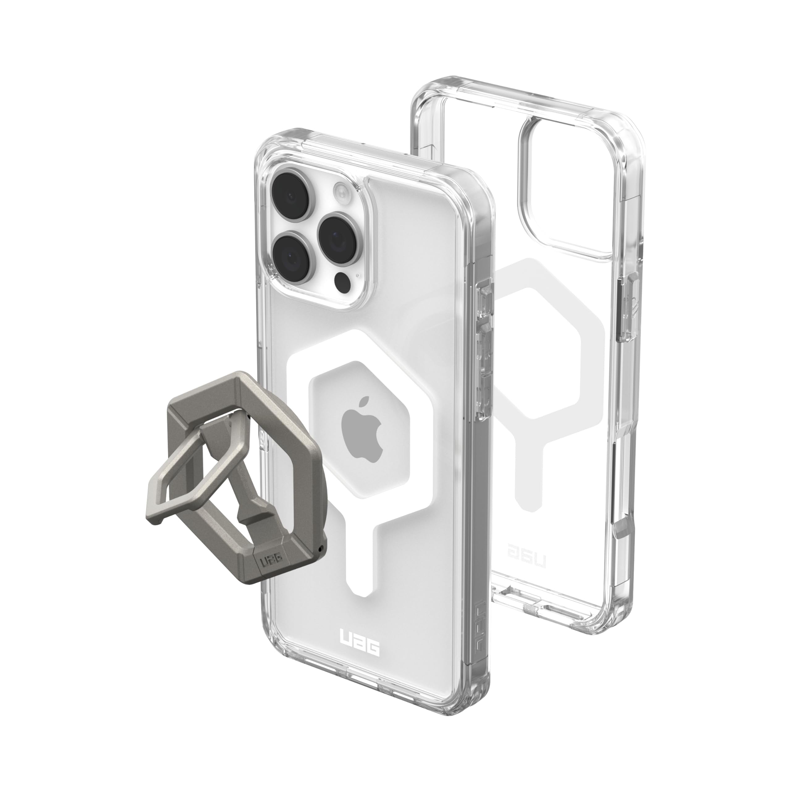 UAG iPhone 16 Pro Max Case 6.9" Plyo Ice White Compatible with MagSafe Charging Anti-Yellowing Transparent Protective Cover + Magnetic Ring Stand Titanium Bundle Set