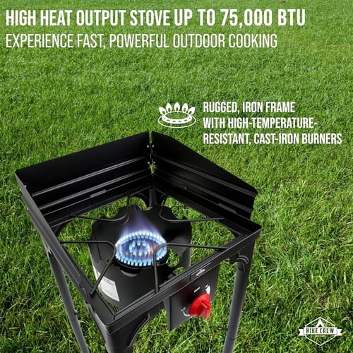 Hike Crew Propane Cast Iron 1-Burner Camping Stove 75,000 BTU Portable Outdoor Cooking