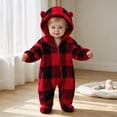 thumbnail image 5 of Maqroz Kids Boy Girl Plaid Fleece Romper Long Sleeve Hooded Jumpsuit Pajamas Winter Warm Bodysuit Sleepwear, 5 of 6