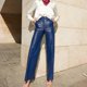 thumbnail image 1 of Pantalones casuales de mujer de estilo europeo y americano de moda de primavera de cuero PU de cintura media alta y cadera recta para mujer, 1 of 5