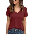 thumbnail image 2 of Women's V-Neck Short Sleeve Blouse with Cinched Waist Darted Top Shirts for Casual Business Work Office Vacation Outfits Fashion Essential Gift for Ladies | Sopatenor,Wine XL, 2 of 9