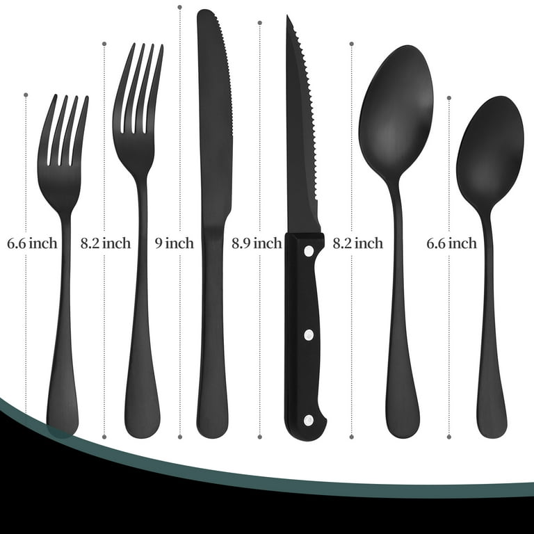48 Pieces Matte Black Silverware Set with Steak Knives, YFBXG Stainless  Steel Flatware Cutlery Set for 4, Hand Wash Recommended (Black1) 