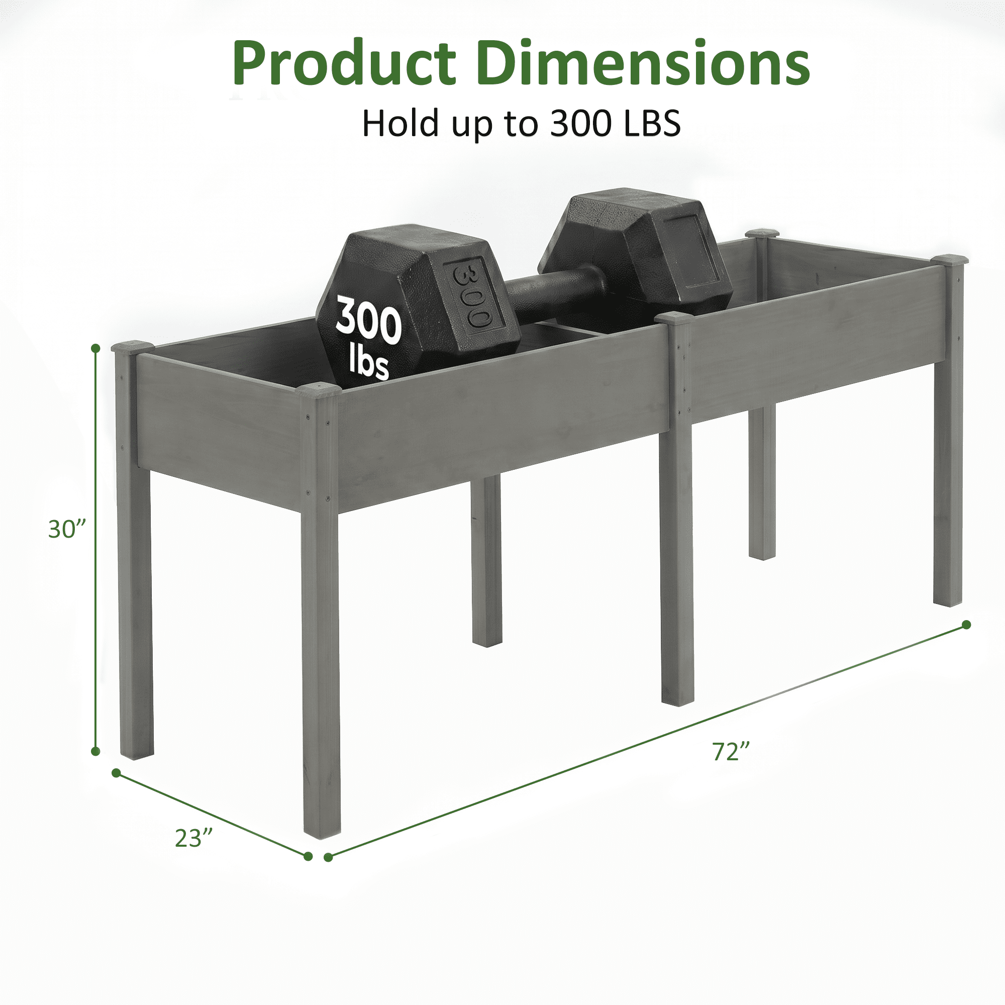 LIFERECORD Wooden Raised Garden Bed with Legs, 72"L X 23"W X 30"H, Elevated Reinforced Large Planter Box for Vegetable Flower Herb Outdoors, Grey