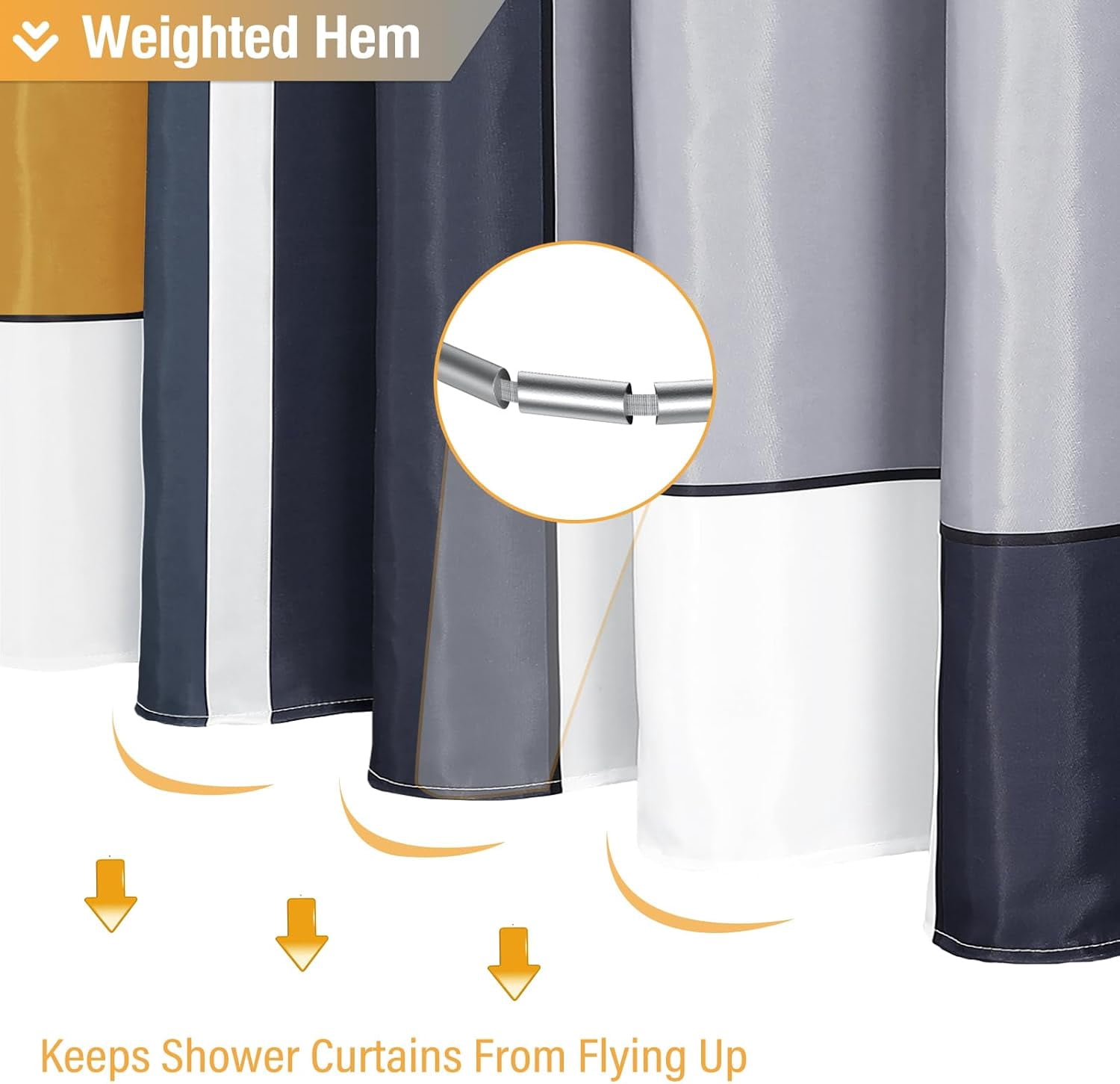 Gold Fabric Shower Curtain - Geometric Shower Curtain Set with 12 Plastic Hooks, Water Repellent, Machine Washable, Modern Decorative Polyester Cloth Shower Curtains for Bathroom - 72x72