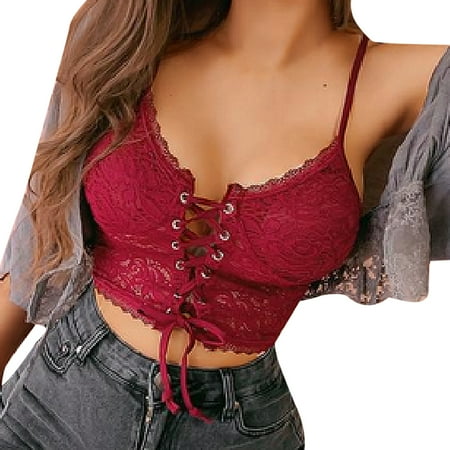 

SEARCHI Women Fashion Bandage Hollow Lace Sexy Suspender Bra Top