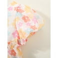 thumbnail image 5 of Infant Girl Dresses, Short Sleeve Square Neck Floral Print Ruffled Princess A-Lined Party High Waist Dress, 5 of 8