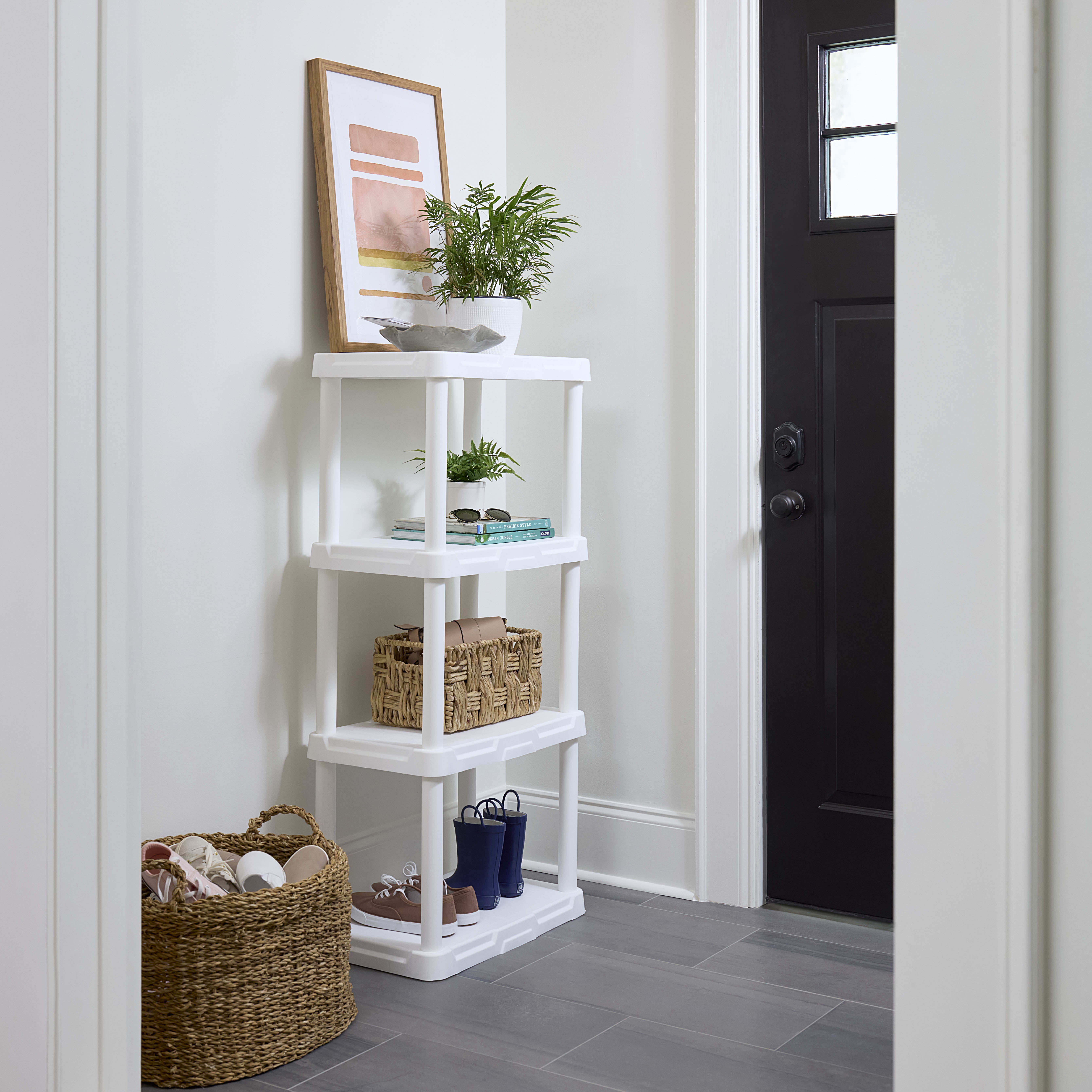 Hyper Tough 4-Shelf White Plastic Storage Shelf, 22" W x 14" D x 47" H, Holds up to 200 lb Total Capacity