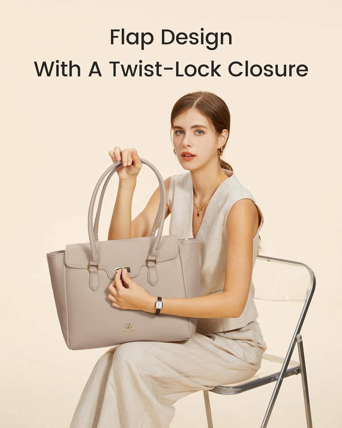 LOVEVOOK Laptop Bag for Women Soft Leather Work Bag, Office Shoulder Tote Purse Professional Briefcase with Flap Design