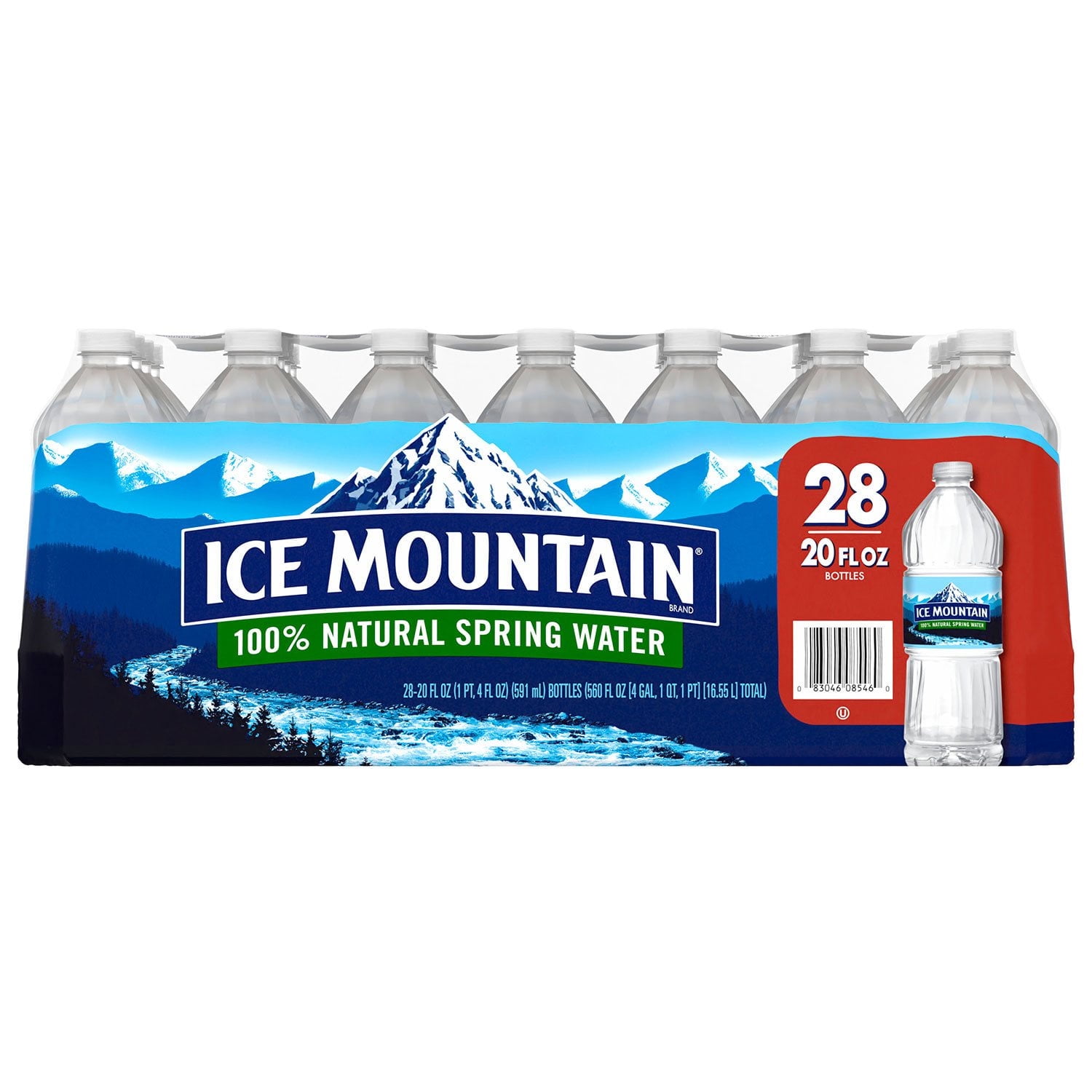 Ice Mountain 100% Natural Spring Water, 20 fl oz Bottles (28 Pack) | Pure Refreshing Hydration | Naturally Sourced from Midwest Springs