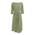 thumbnail image 4 of Women's Dress Three Quarter Sleeve Elegant with Belt and Pocket Chic Midi Dress for Spring Fall Party Office,Green,L, 4 of 5