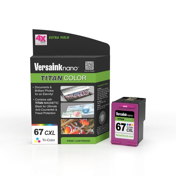 VersaInk-nano HP 67 CXL Titan Tri-Color Ink Cartridge replacement of HP 67 and 67 XL, works with HP DESKJET 2723,2734,2755,2855,4133,4155,4255, ENVY 6055,6075,6455,6475