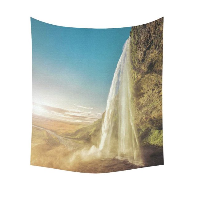 ABPHQTO Islandia Sunset High Stream Cascada Tapiz Colgante de pared Lago Montaña Paisaje Decoración de pared Arte para sala de estar Dormitorio Dormitorio Algodón Lino Decoración 130x150 cm ABPHQTO QB-Interest203-51x60