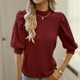 thumbnail image 6 of qolati Womens 2024 Summer Short Sleeve Blouse Trendy Ruffle Puff Sleeve Mock Neck Tunic T Shirts Casual Loose Fitted Going Out Basic Tops, 6 of 7