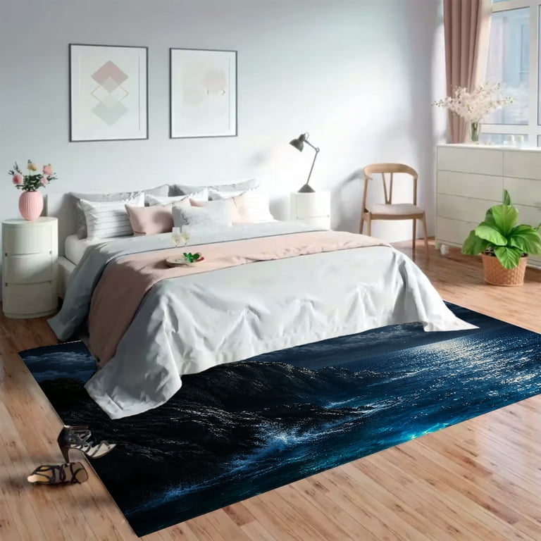 RKSupls Moonlight Lighthouse Cliff Seascape Soft Fluffy Velvet