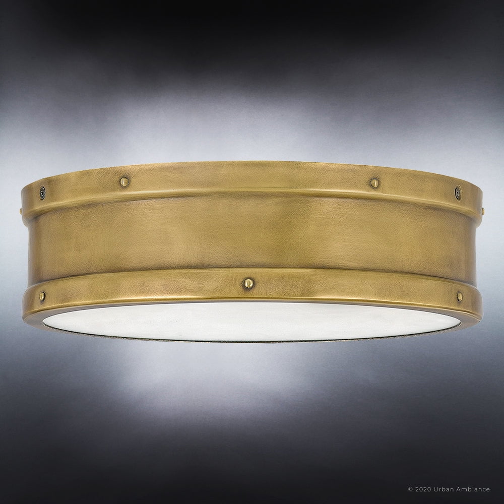 Luxury Craftsman Indoor Ceiling Light, 3.50''H x 12.75''W, with Vintage Style Elements, Antique Design, Rustic Brass Finish and Weathered Brass Steel Shade, UQL4170