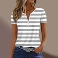 thumbnail image 6 of Guluxicc V Neck T Shirts for Women Short Sleeve Stripe Printed Half Zipper Cozy Fit Tops Spring Summer Womens Shirts, 6 of 6